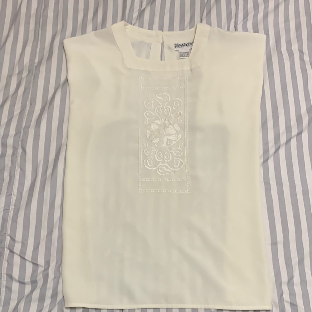 Yves St. Clair Ivory Top with Floral Detail